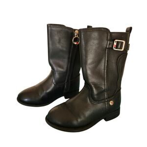 Tommy Hilfiger Girls MidCalf Black Side Zip Black Boots Sz 9 Equestrian Horses